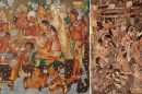 Images of the rock sculptures and restored paintings of the Ajanta Caves . Image Courtesy - South Asia Monitor